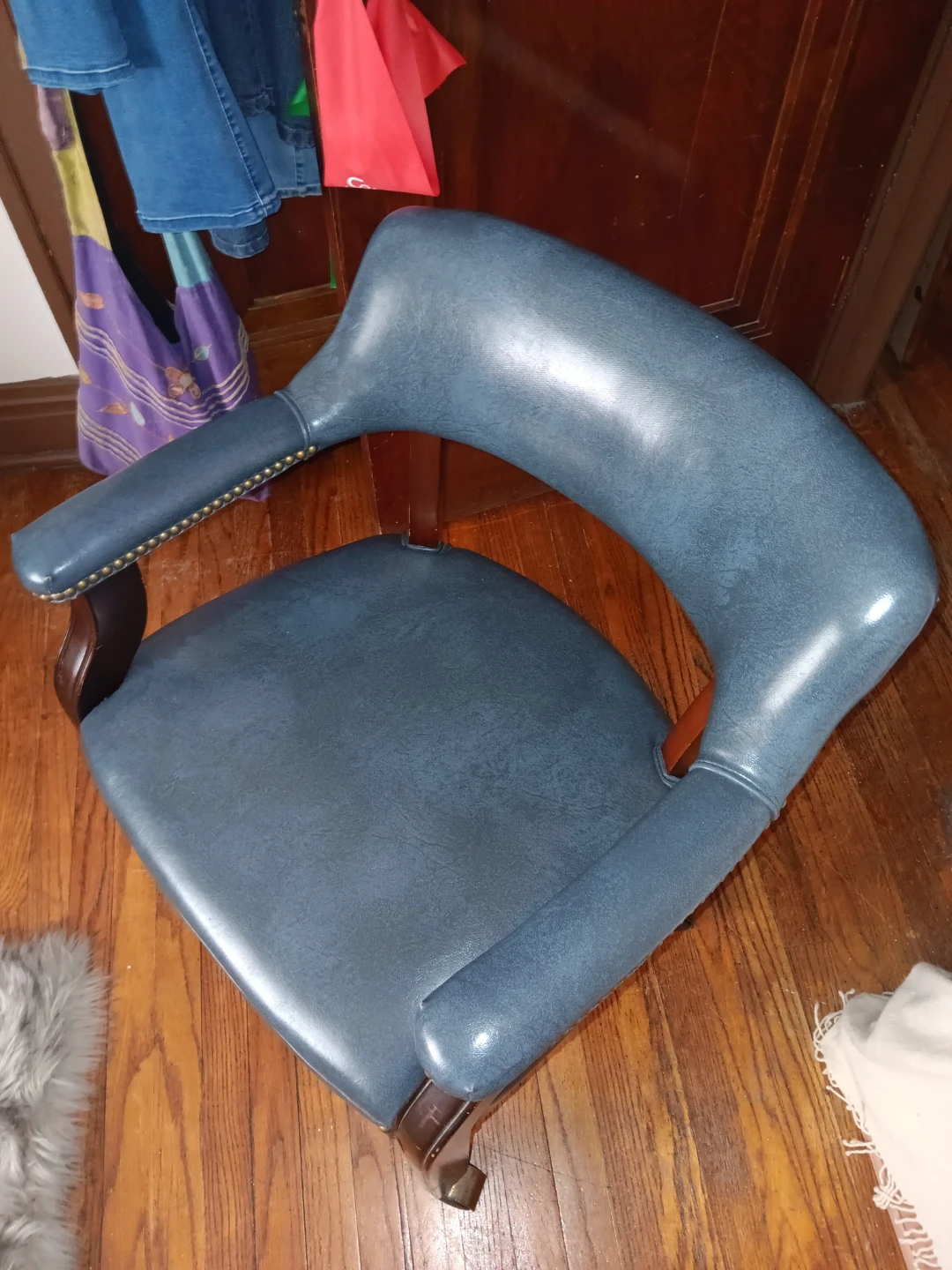Blue Upholstered Office Chair with Casters - photo 2
