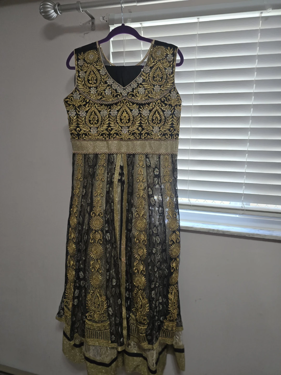 Black and Gold Embroidered Anarkali Dress