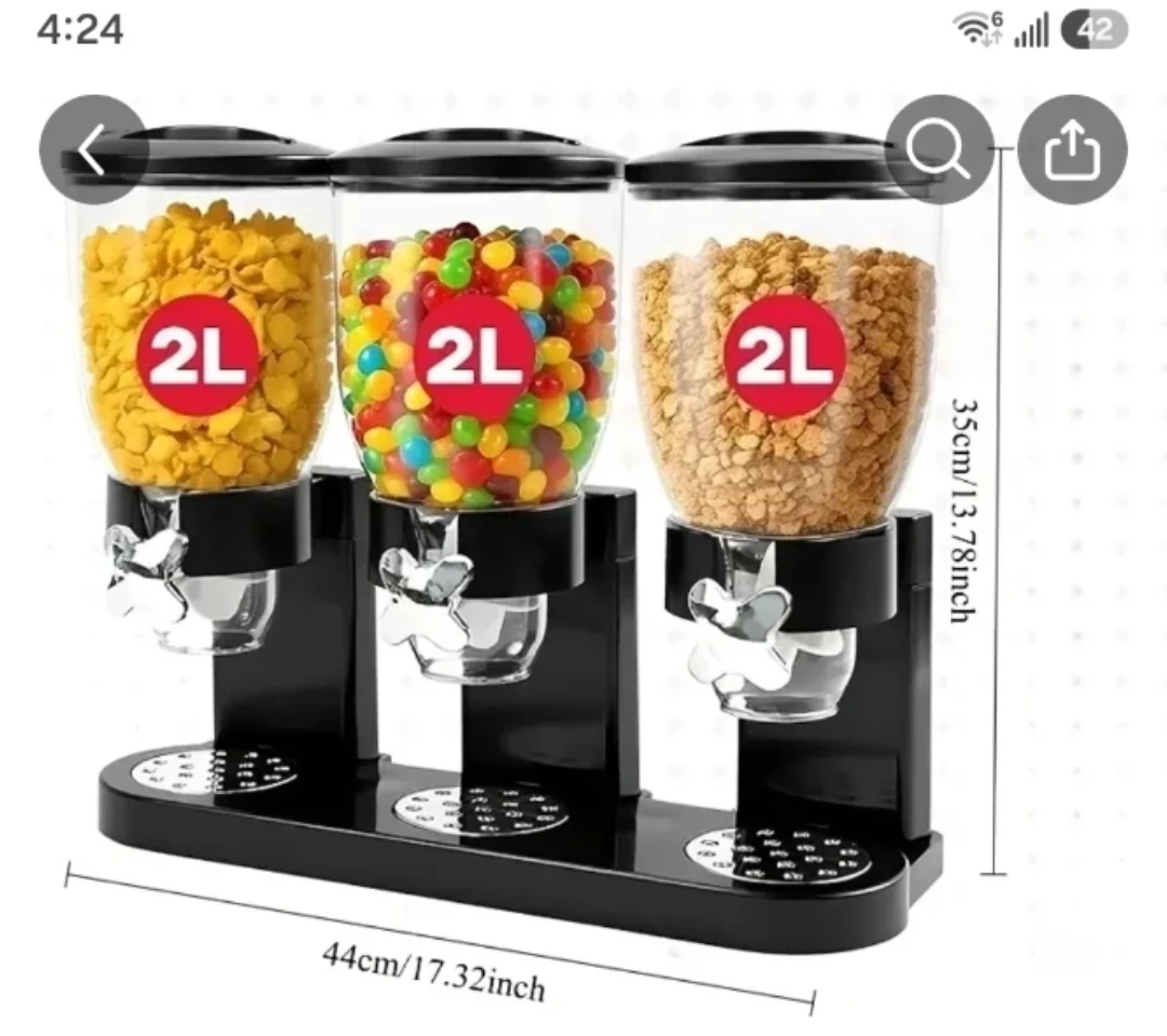 New Triple Food Dispenser - Cereal, Candy, Dry Goods
