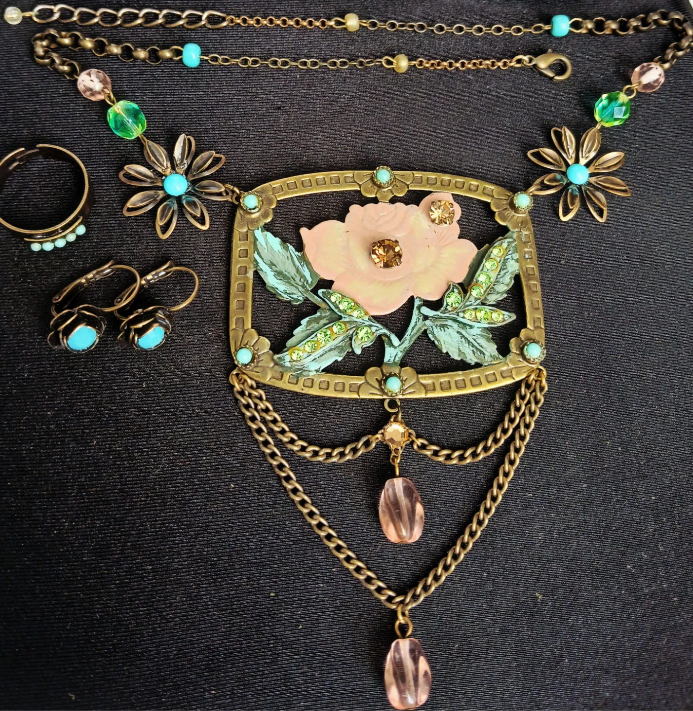 Vintage Style Statement Necklace, Earrings, and Ring Set - photo 2