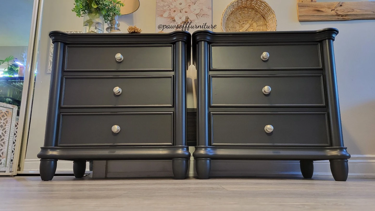 Pair of Black Nightstands with 3 Drawers