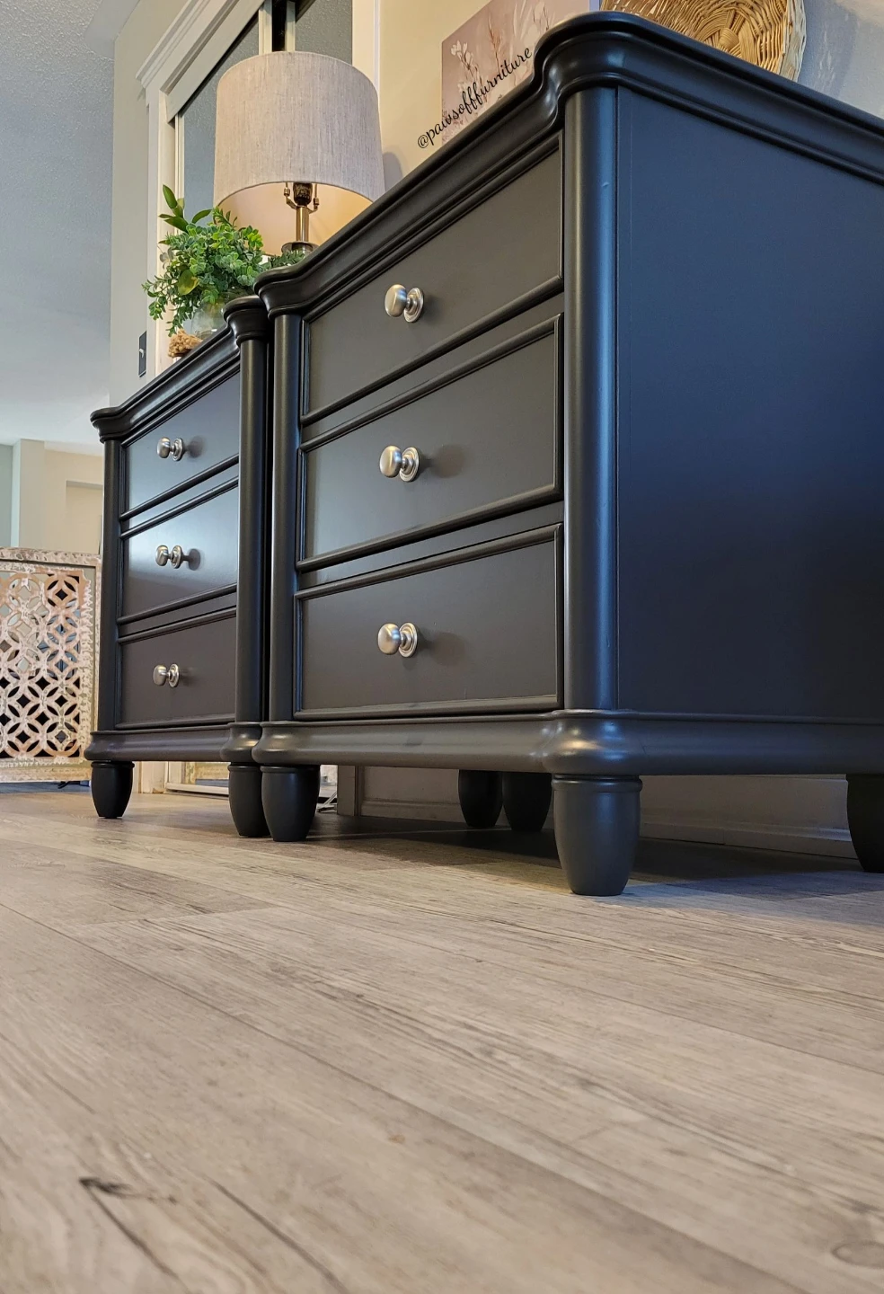 Pair of Black Nightstands with 3 Drawers - photo 2