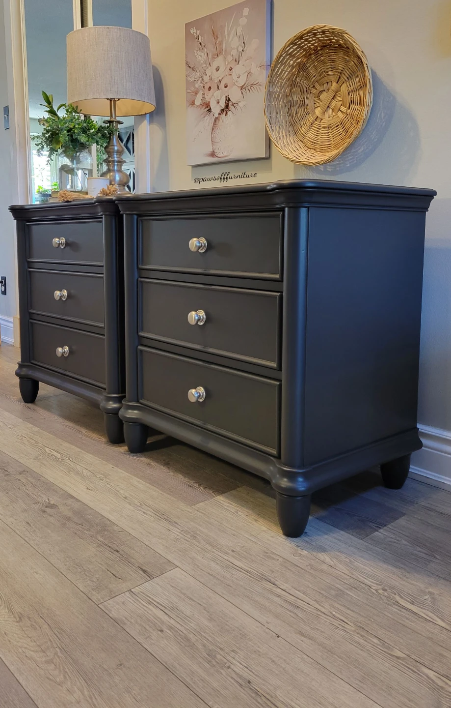 Pair of Black Nightstands with 3 Drawers - photo 3