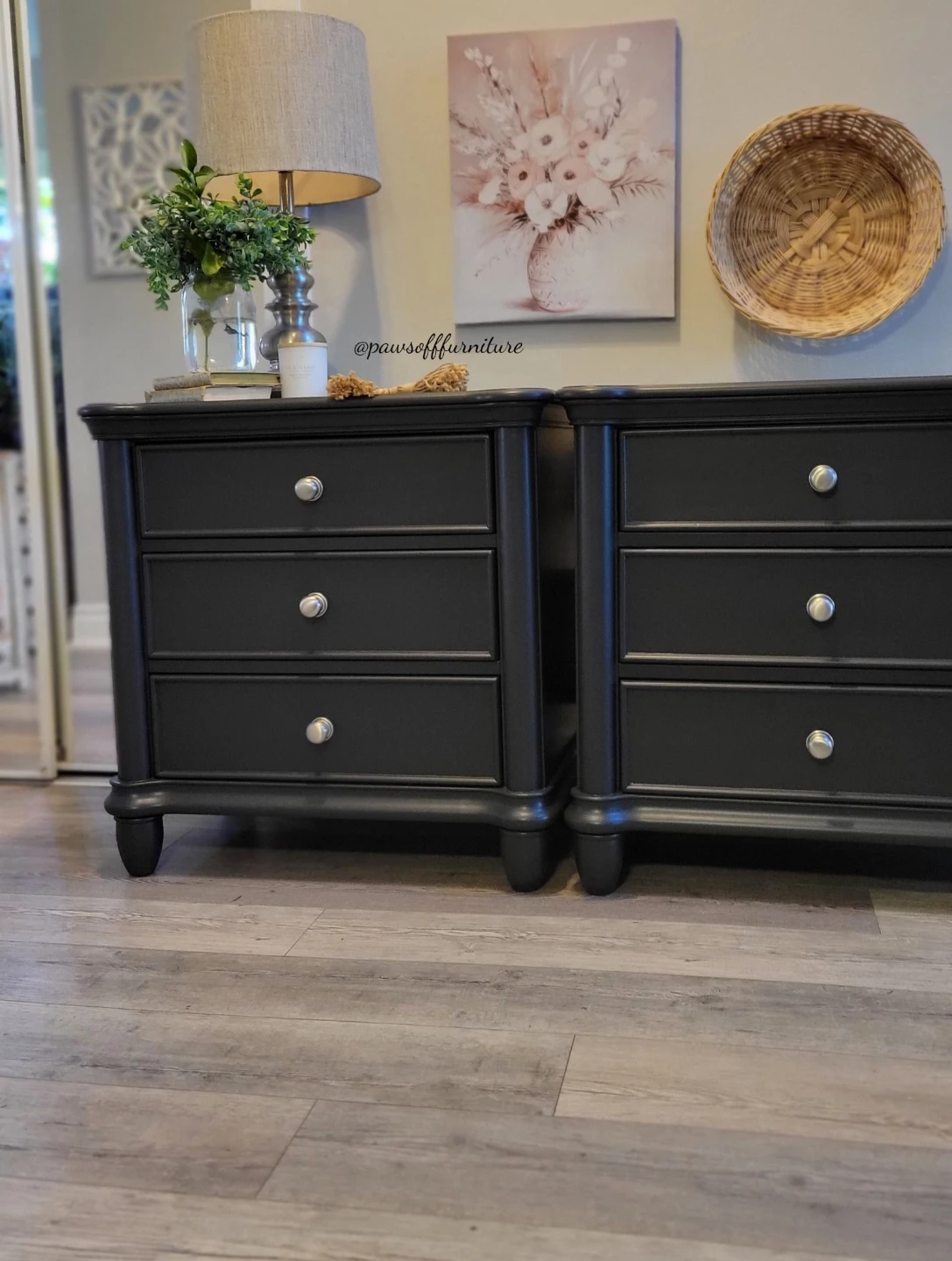 Pair of Black Nightstands with 3 Drawers - photo 5
