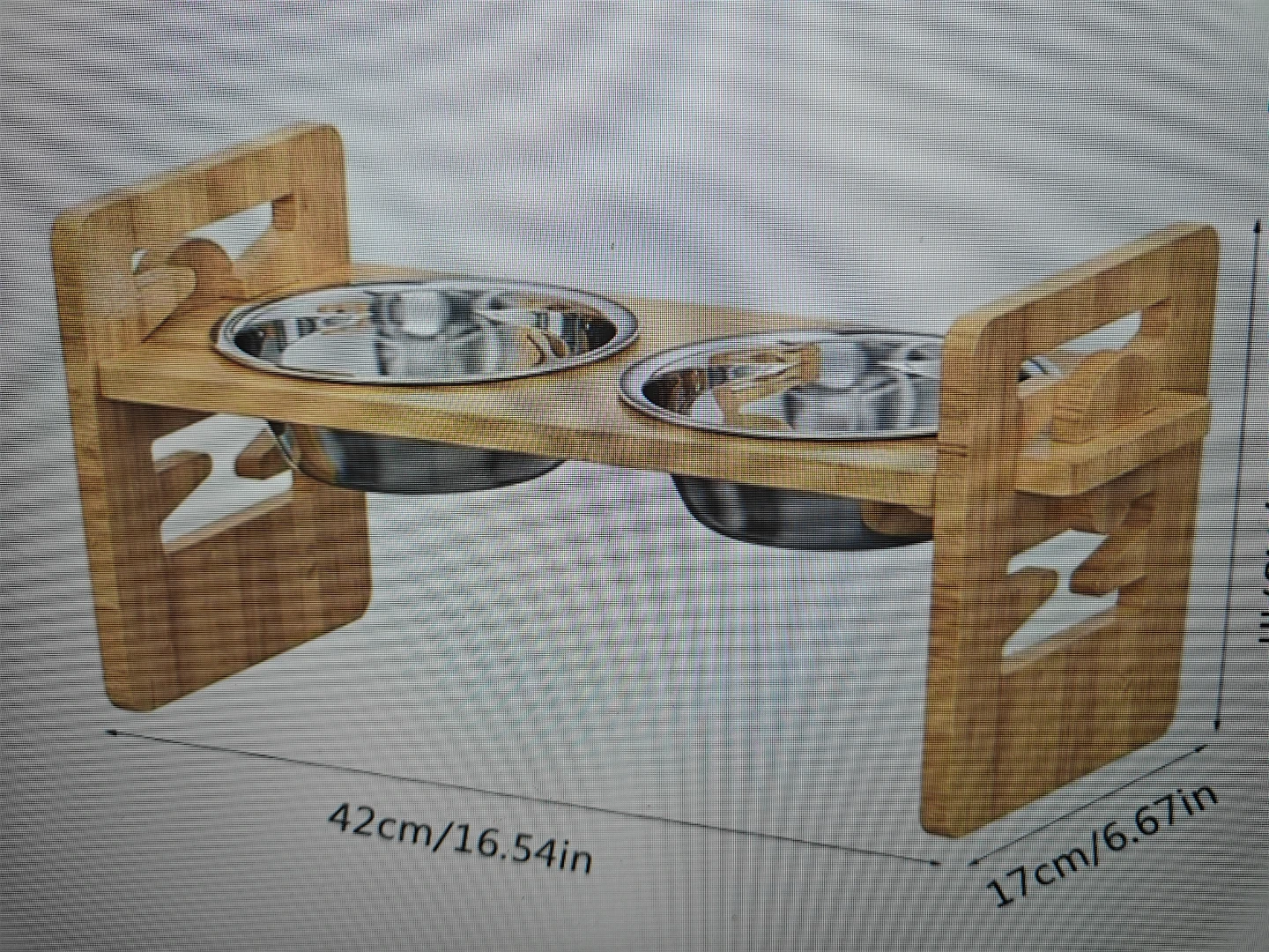 Adjustable Bamboo Pet Feeder Stand with Stainless Steel Bowls - photo 4