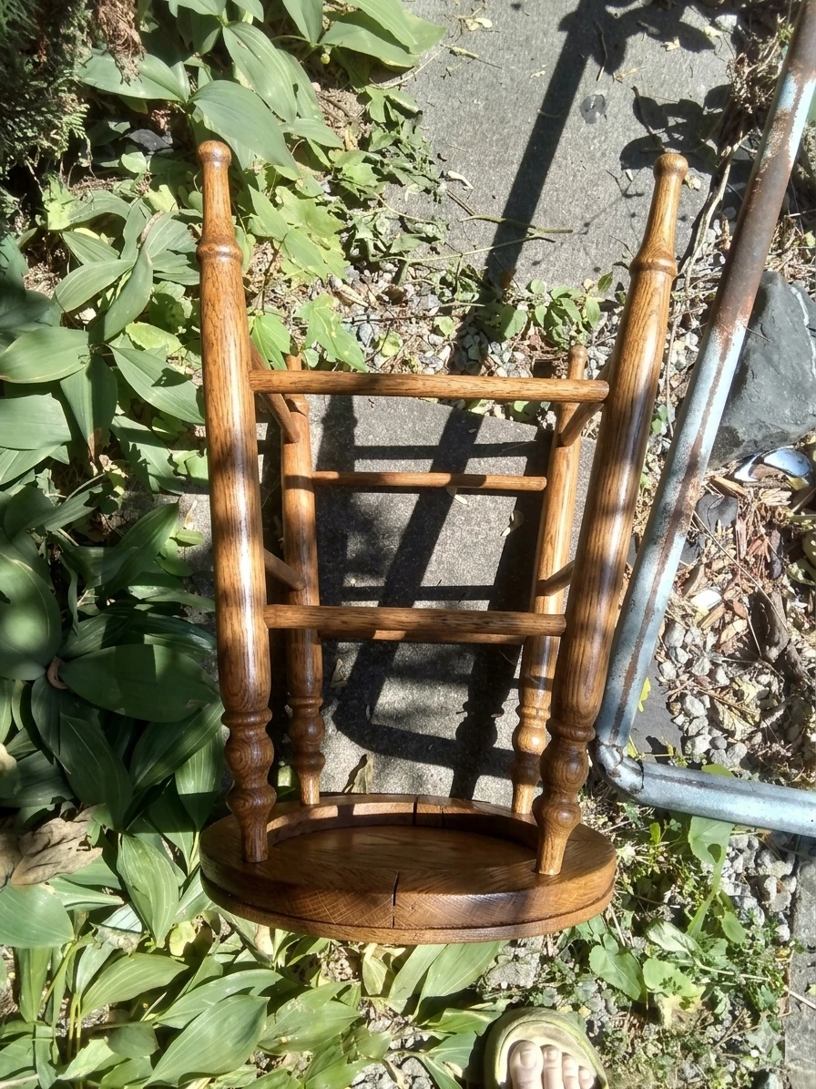 Antique 22" Oak Counter Stool – Turned Legs & Double-Ring - photo 4