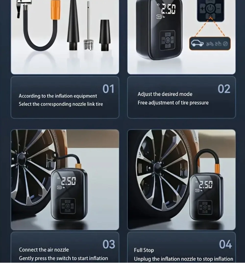 portable wireless tire inflator USB type C charge - new - photo 2