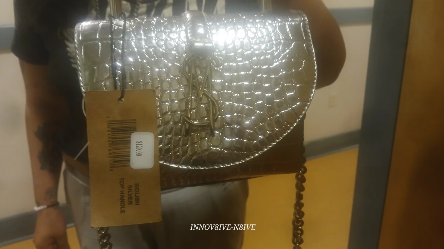 Steve Madden BEILISH Silver Croc Embossed Top Handle Bag