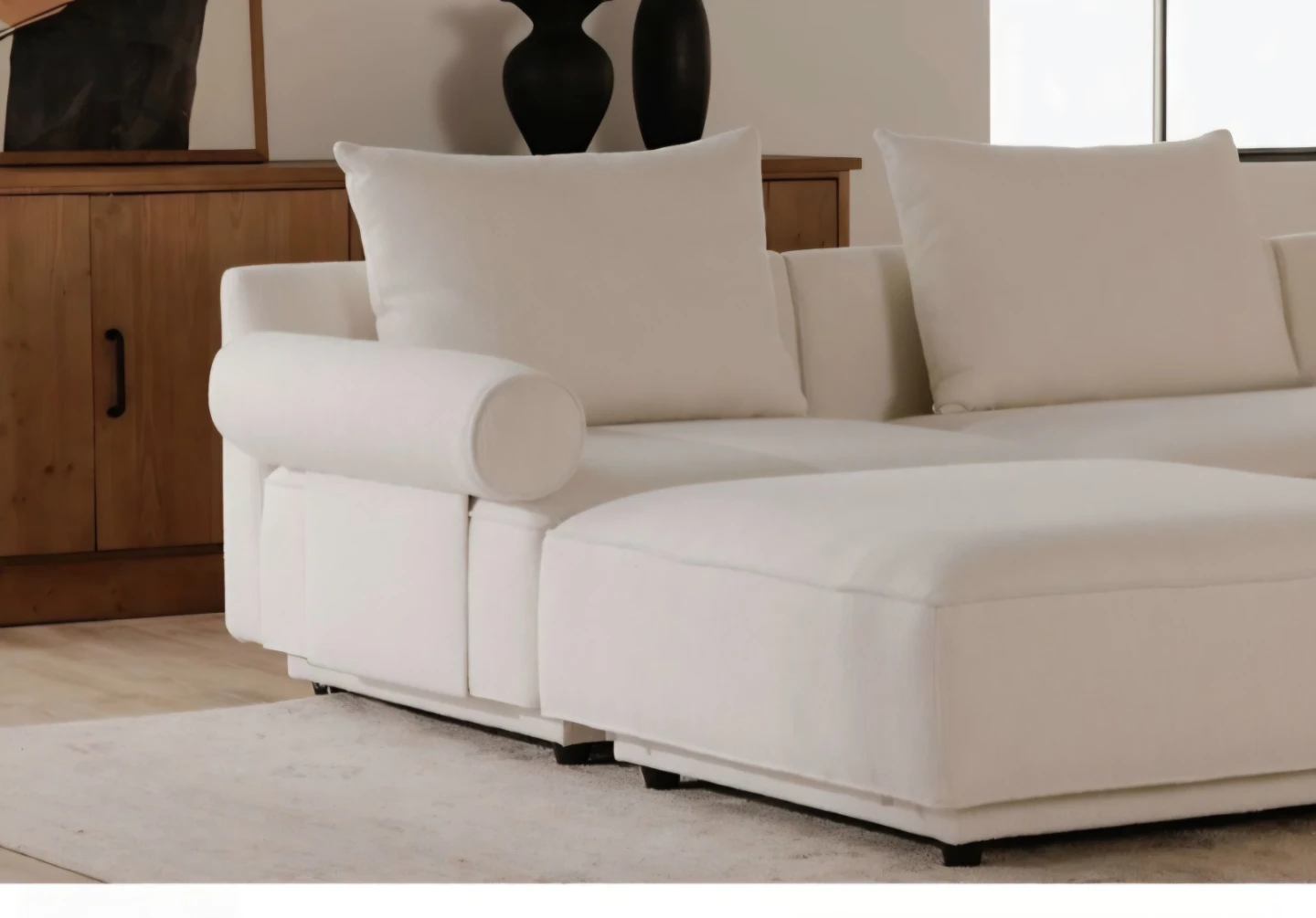 Cream Upholstered Armchair with Bolster Pillow - photo 5