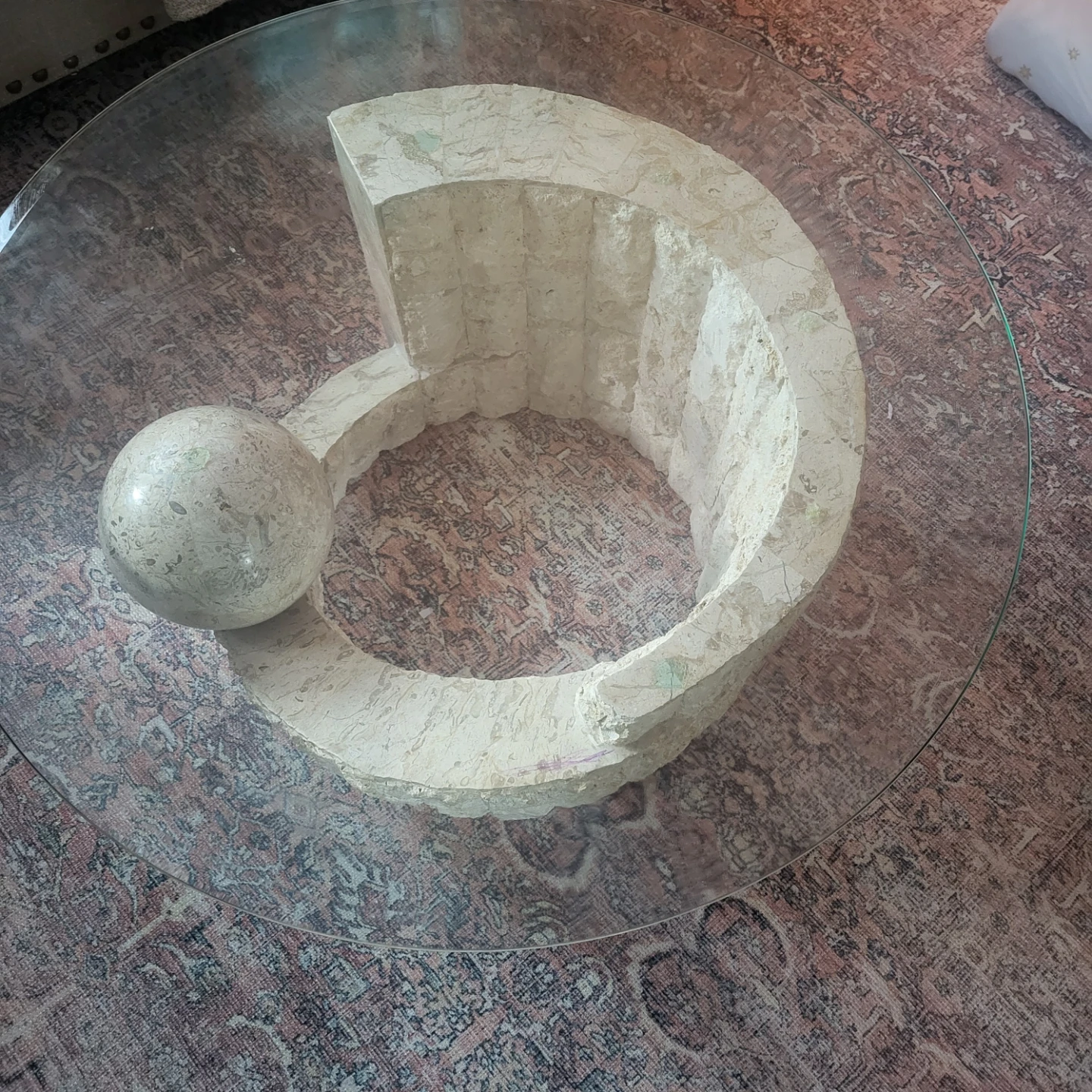 Unique Stone and Glass Round Coffee Table - photo 2