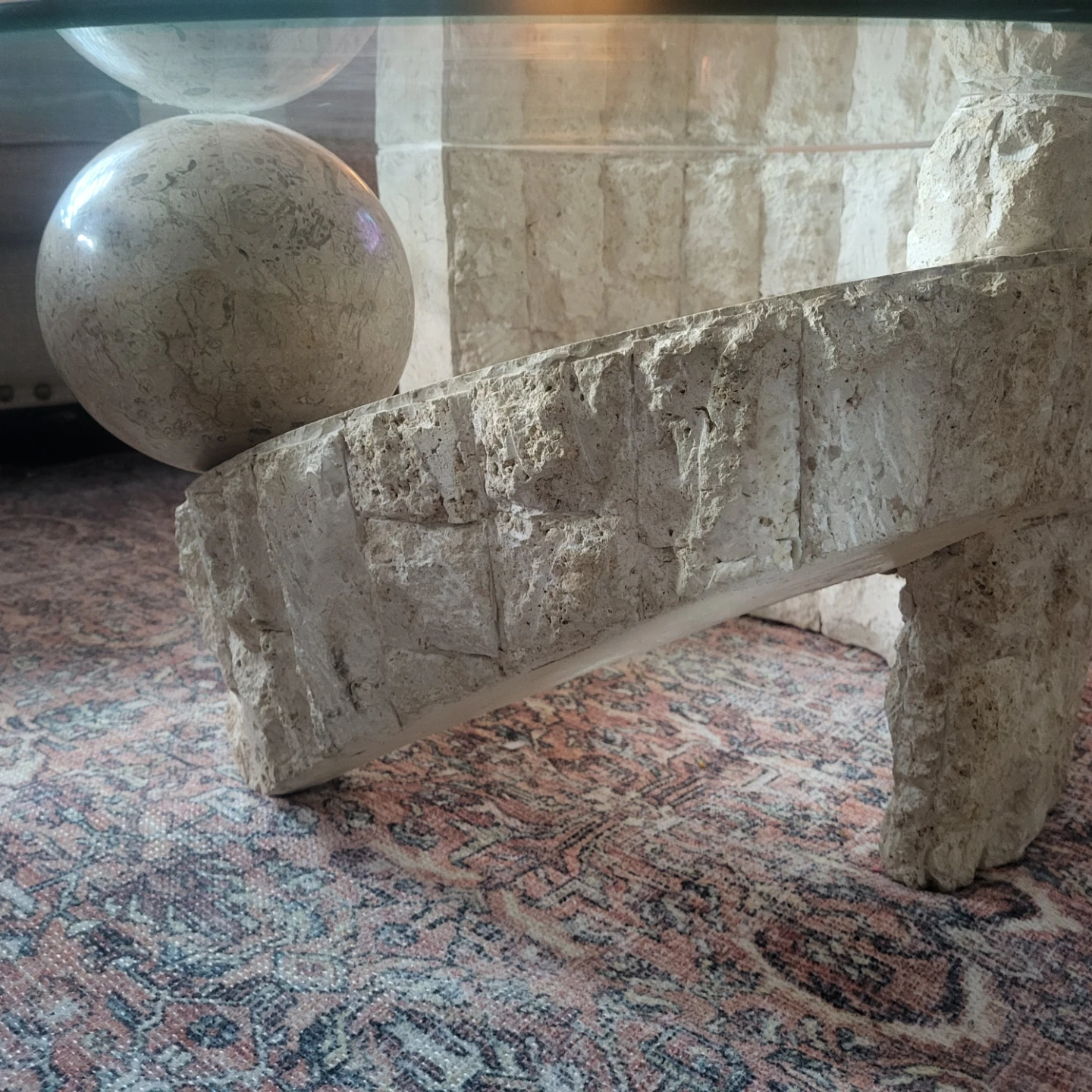 Unique Stone and Glass Round Coffee Table - photo 3