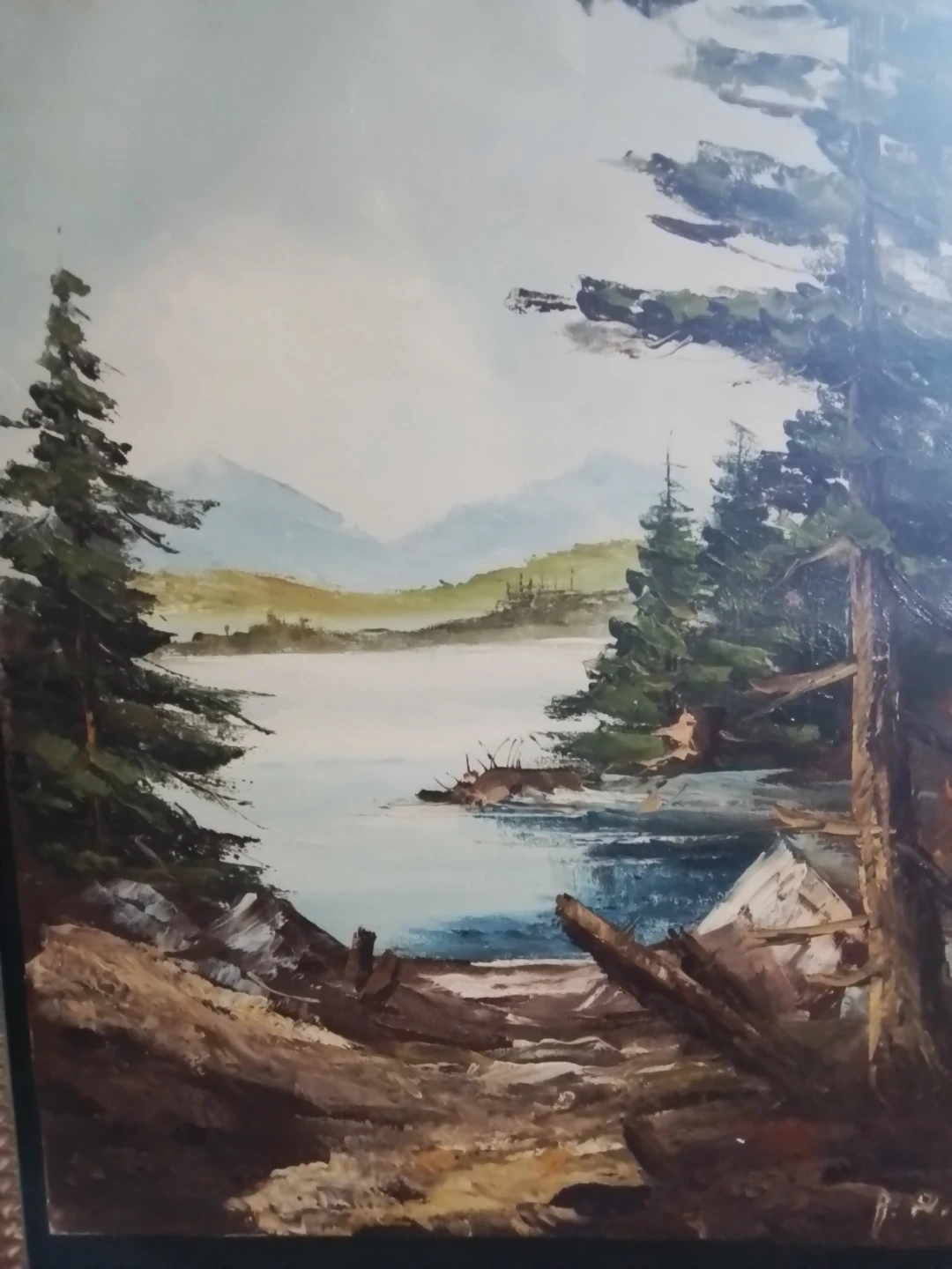 Framed Wilderness Landscape Oil Painting - Signed "P.P." - photo 2