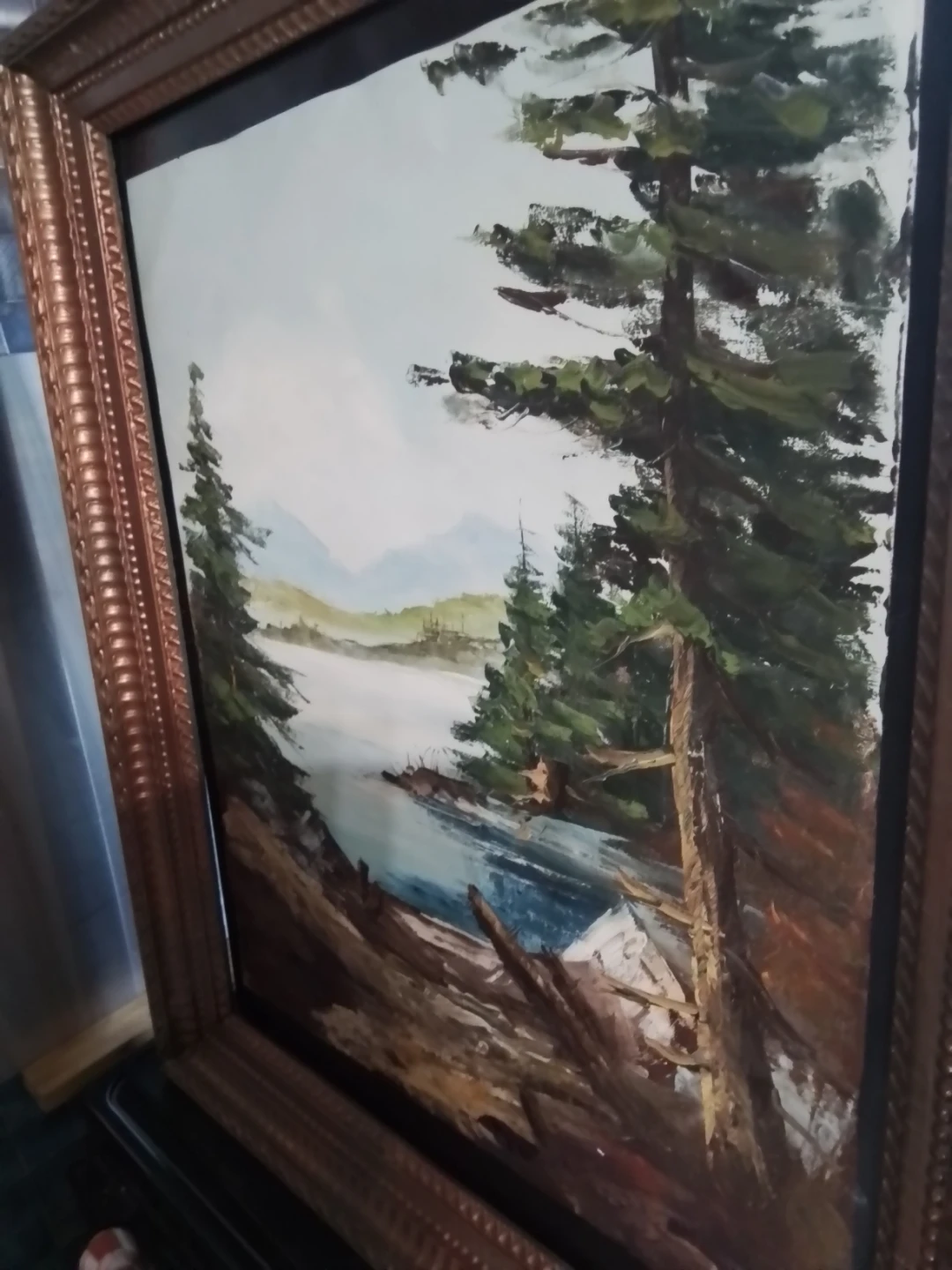 Framed Wilderness Landscape Oil Painting - Signed "P.P." - photo 3