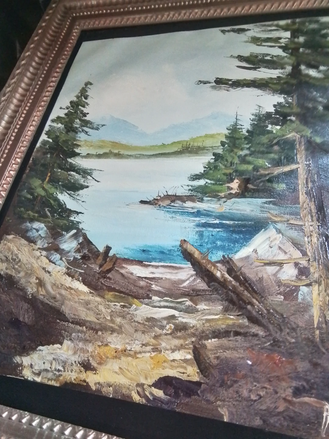 Framed Wilderness Landscape Oil Painting - Signed "P.P." - photo 4