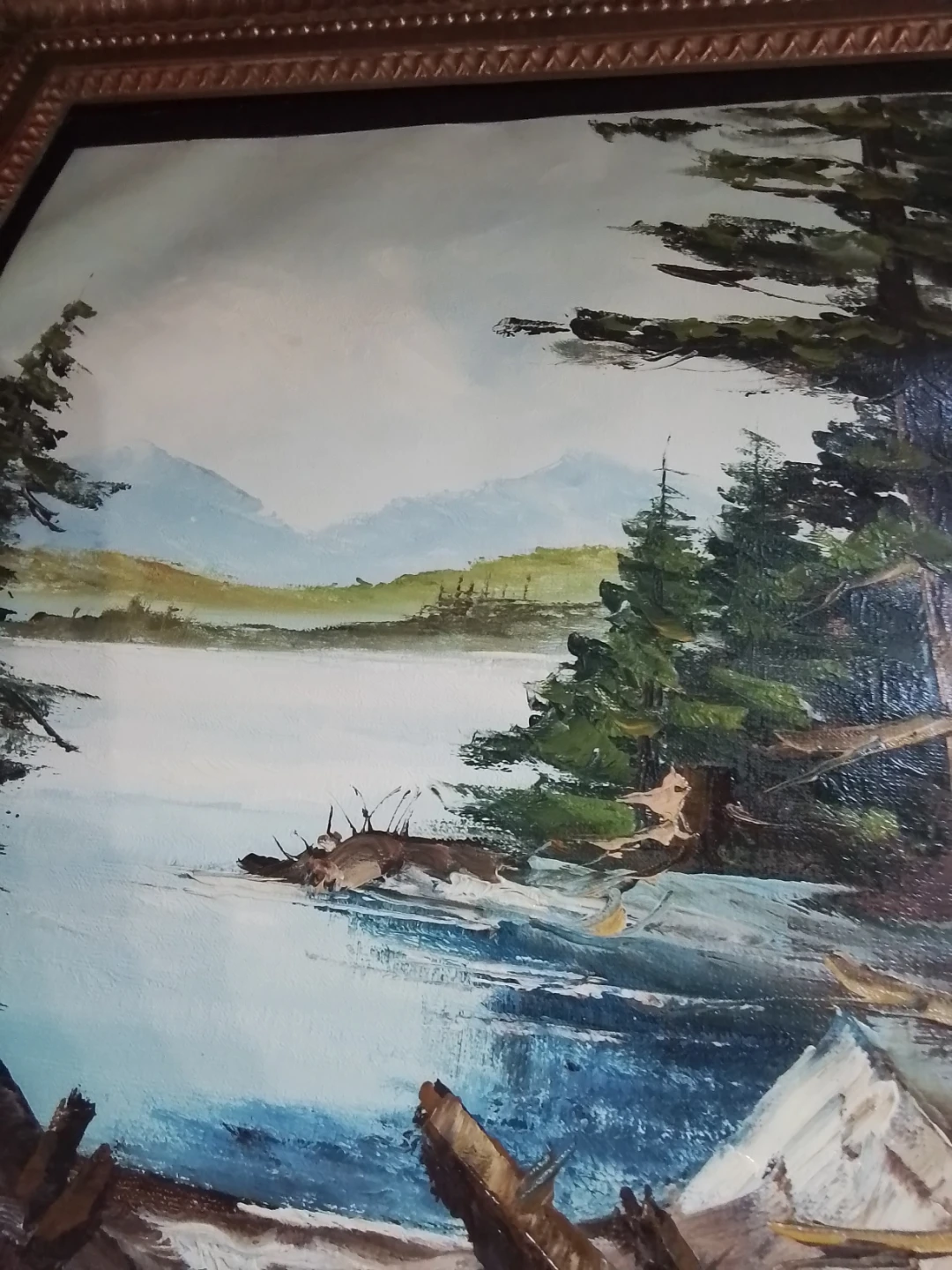 Framed Wilderness Landscape Oil Painting - Signed "P.P." - photo 5
