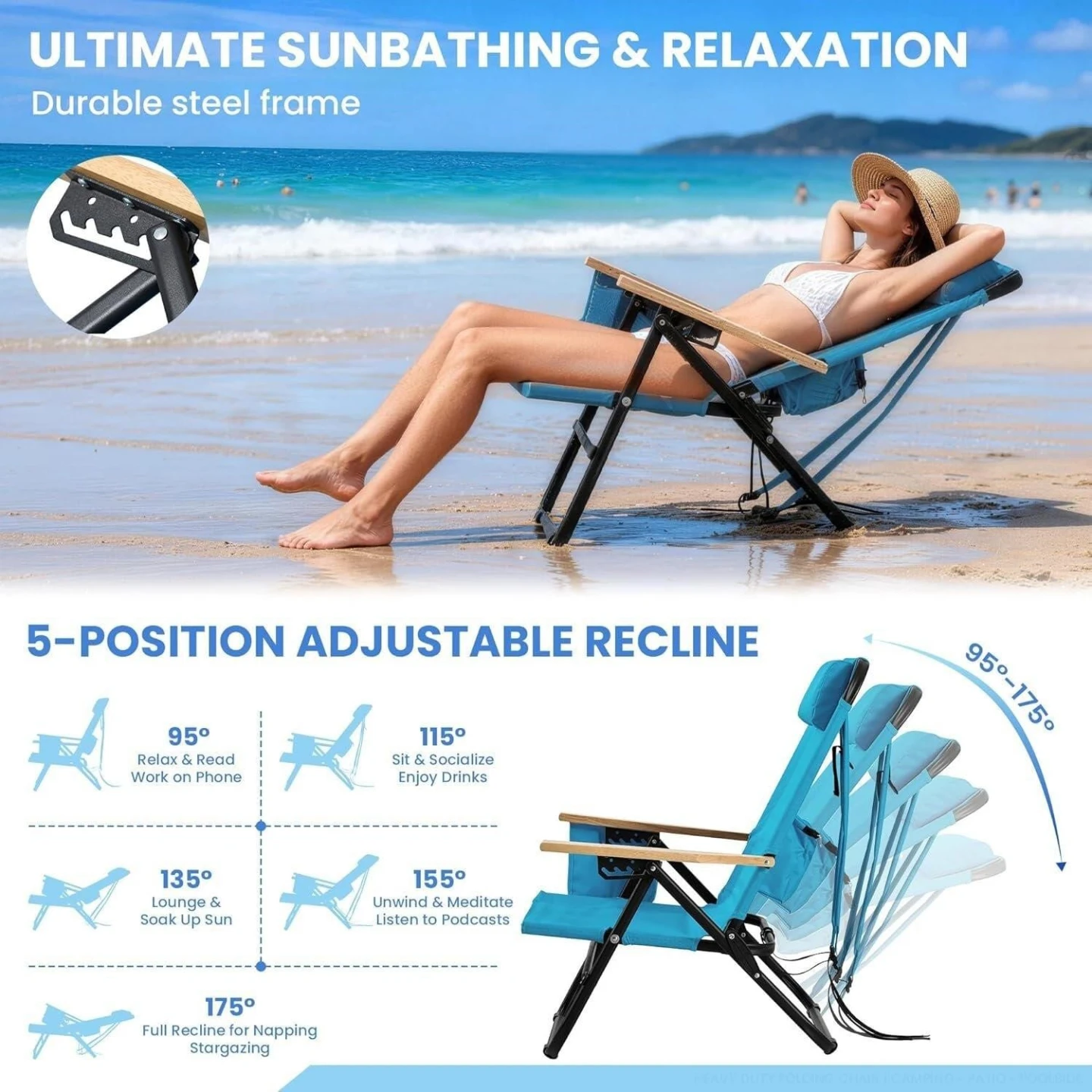BN<>Blue Folding Beach Chair - 350 Lbs Capacity