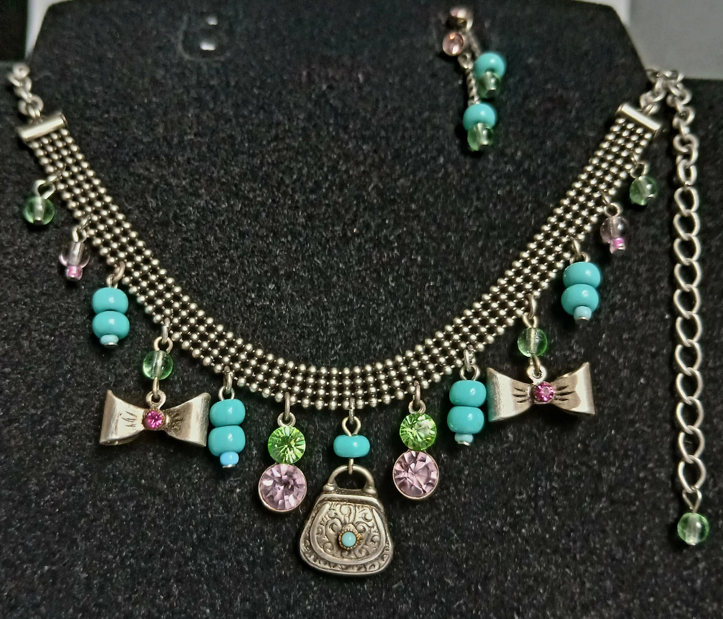 Charming Choker and Earring Set with Purse Charms