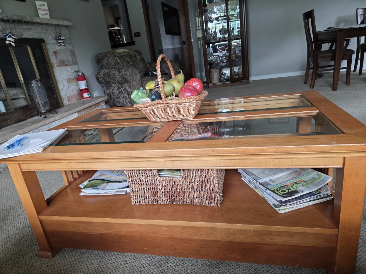 Wooden Coffee Table with Glass Top