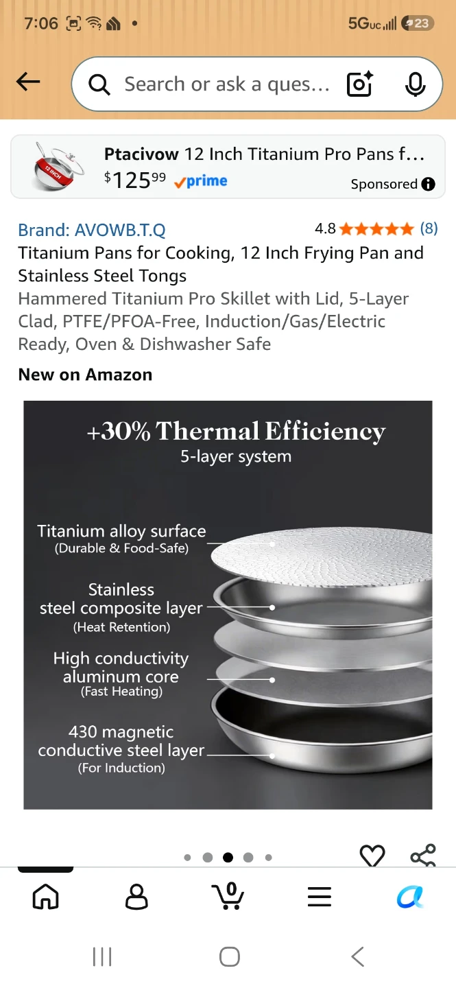 AVOWB.T.Q Titanium Pro Frying Pan with Lid - 12 Inch - photo 5