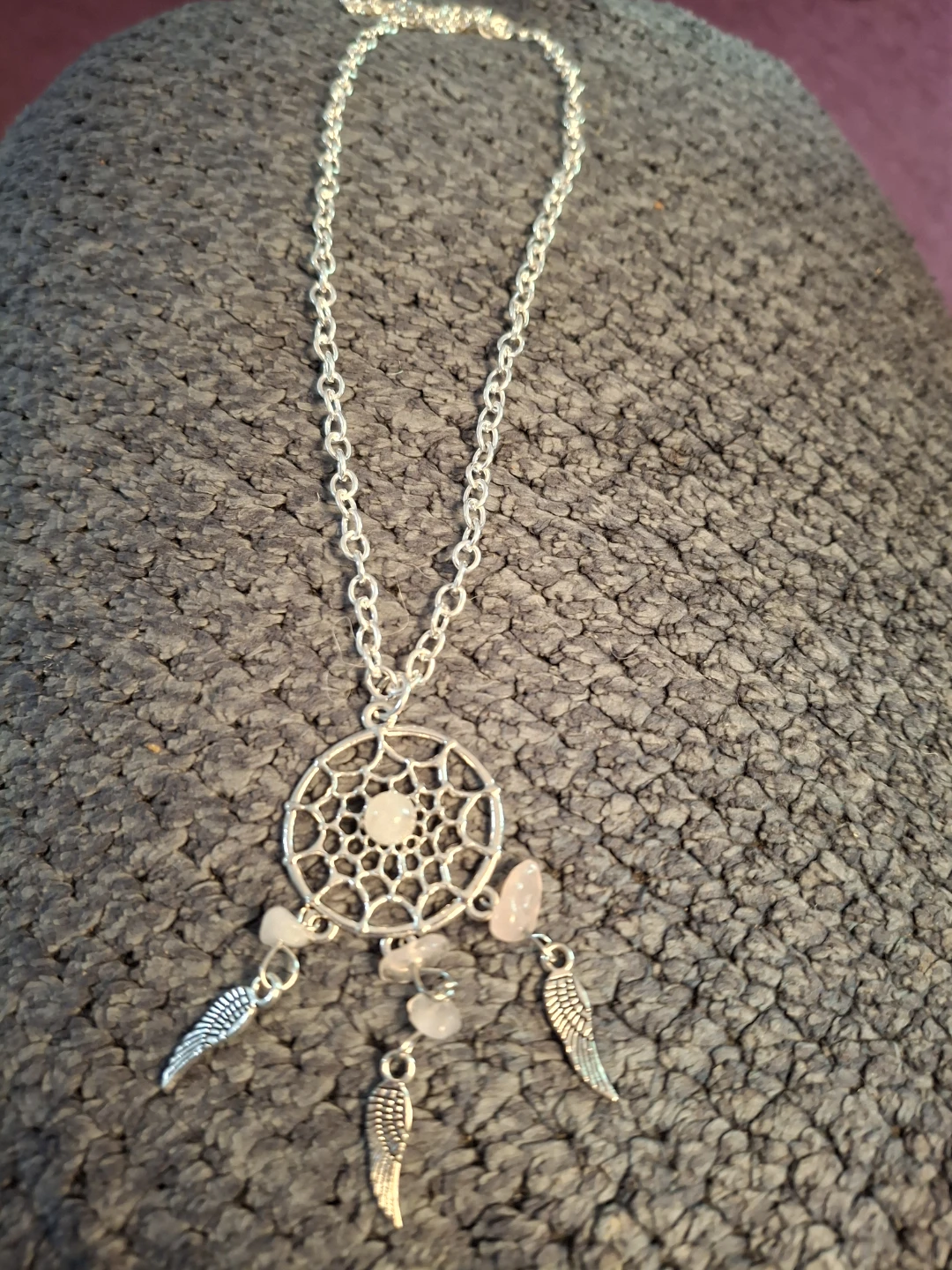 Rose Quartz Dreamcatcher Necklace with Wings