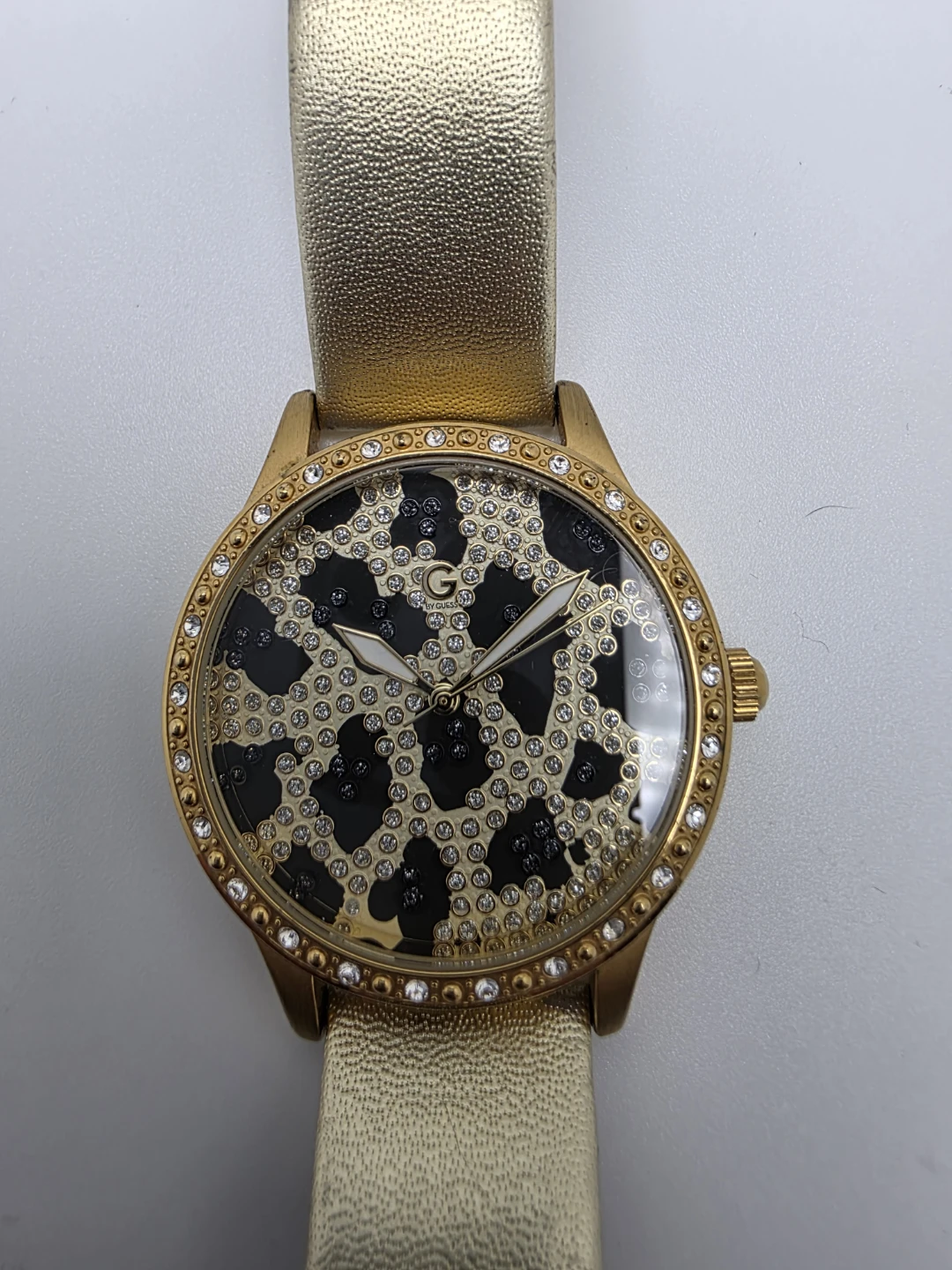 Guess G99051L1 Gold Tone Crystal Animal Print Watch
