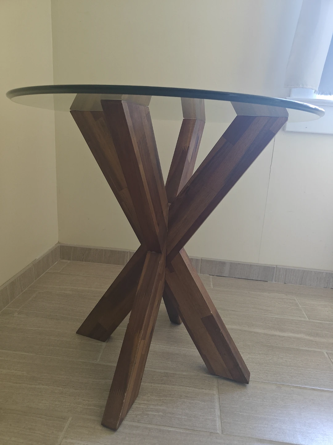 Glass Top Side Table with Wooden Base - photo 2