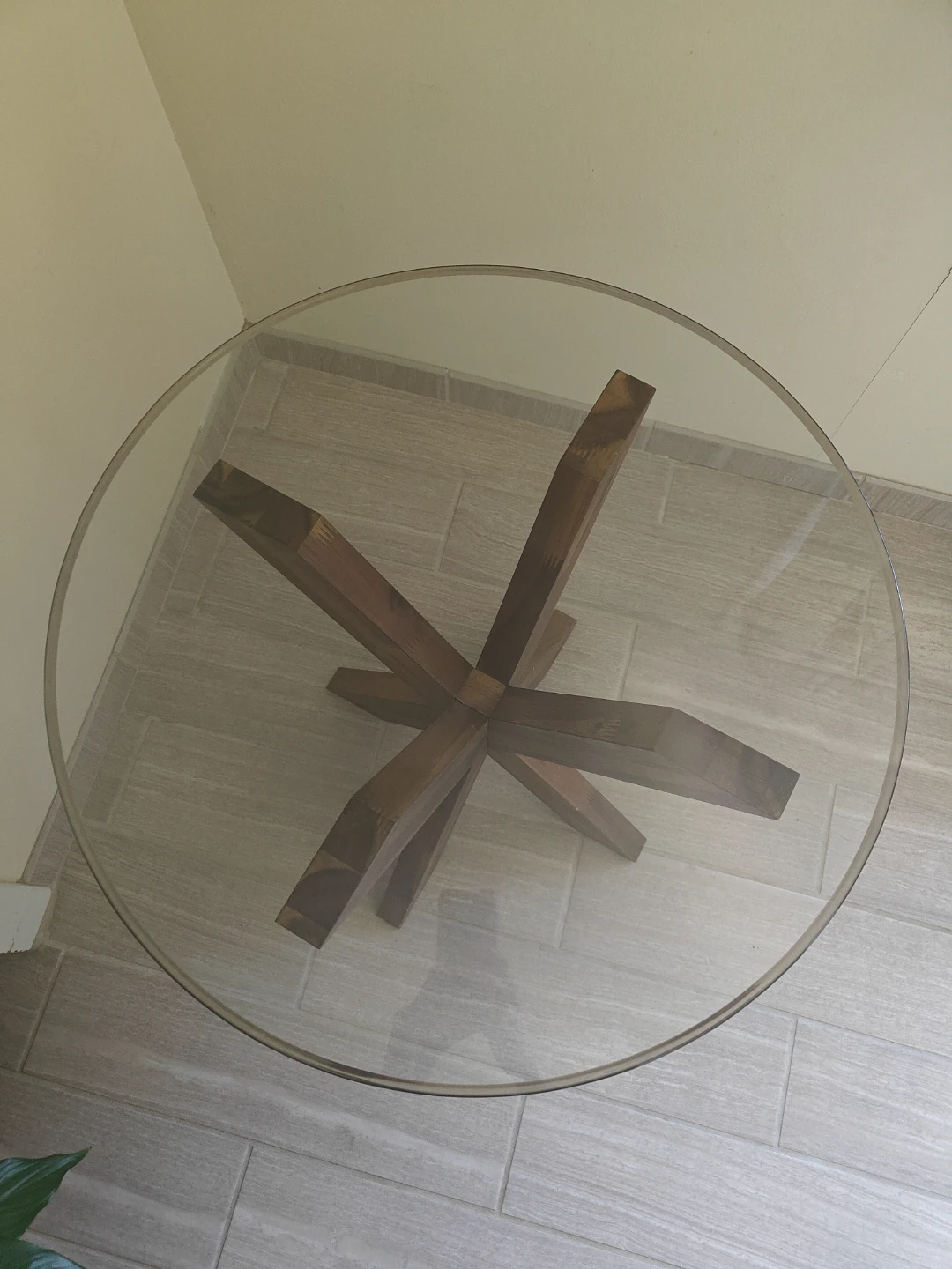 Glass Top Side Table with Wooden Base - photo 3
