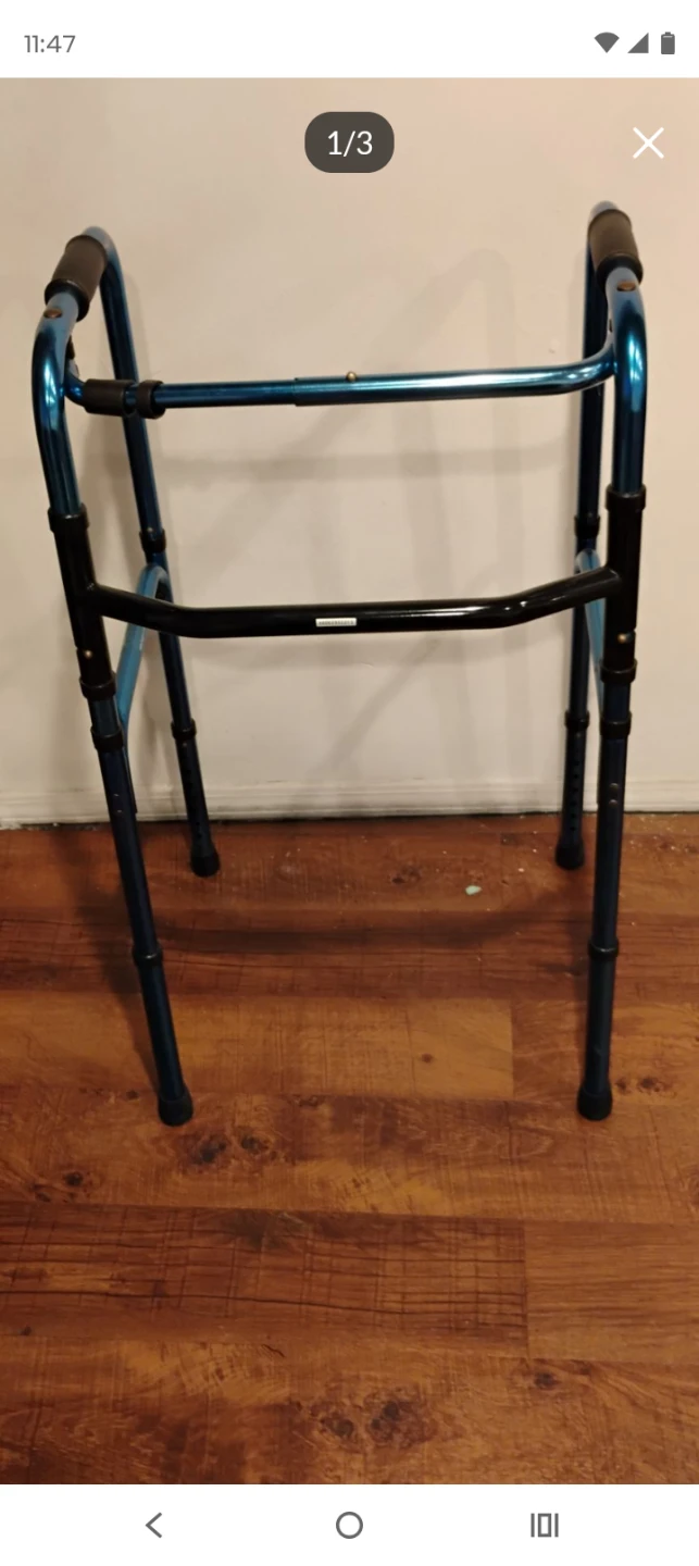Blue Folding Walker with Quad Cane