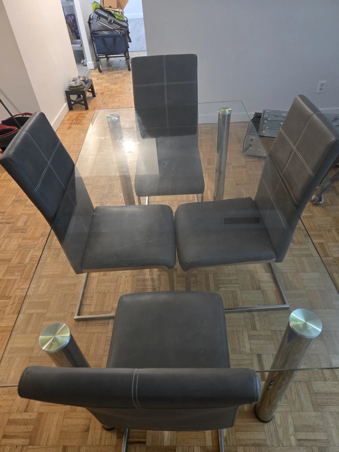 Glass Dining Table with 4 Faux Leather Chairs - photo 2