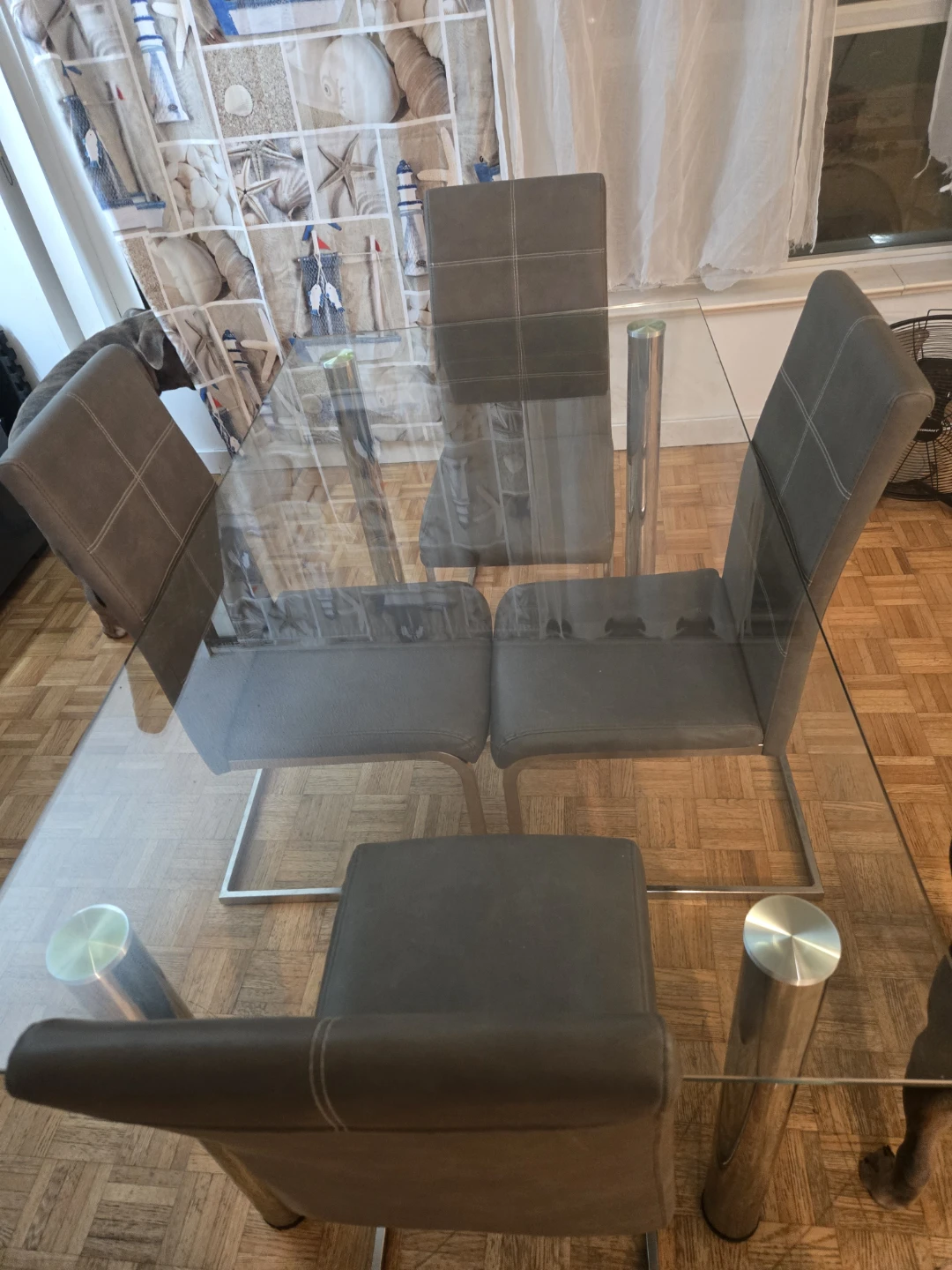 Glass Dining Table with 4 Faux Leather Chairs - photo 3