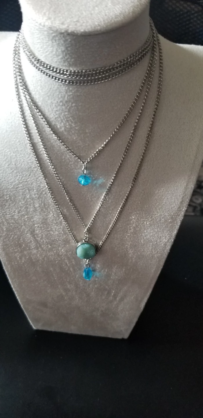 Layered Silver Necklace with Blue Beads