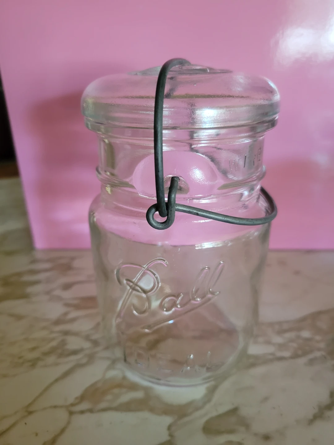 1930's Ball Glass Jar with Wire Bail Lid