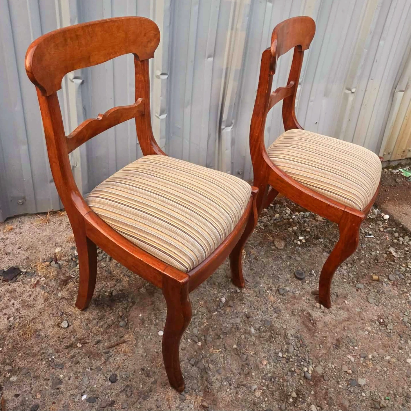 Pair Of Antique Walnut Chairs With Newly Upholstered Seats - photo 3