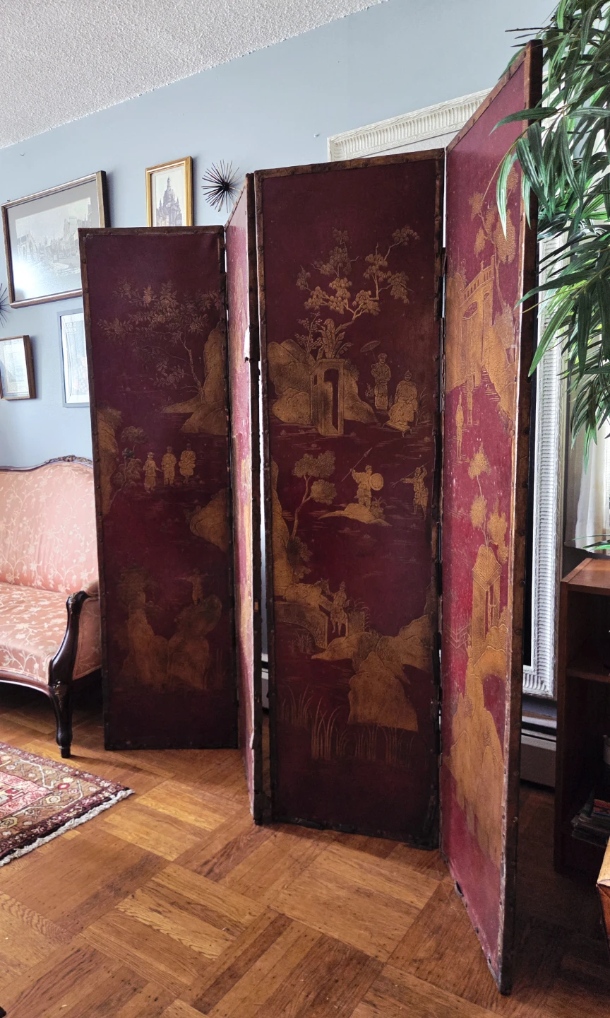Antique Crimson Red & Gold Room Divider - photo 2