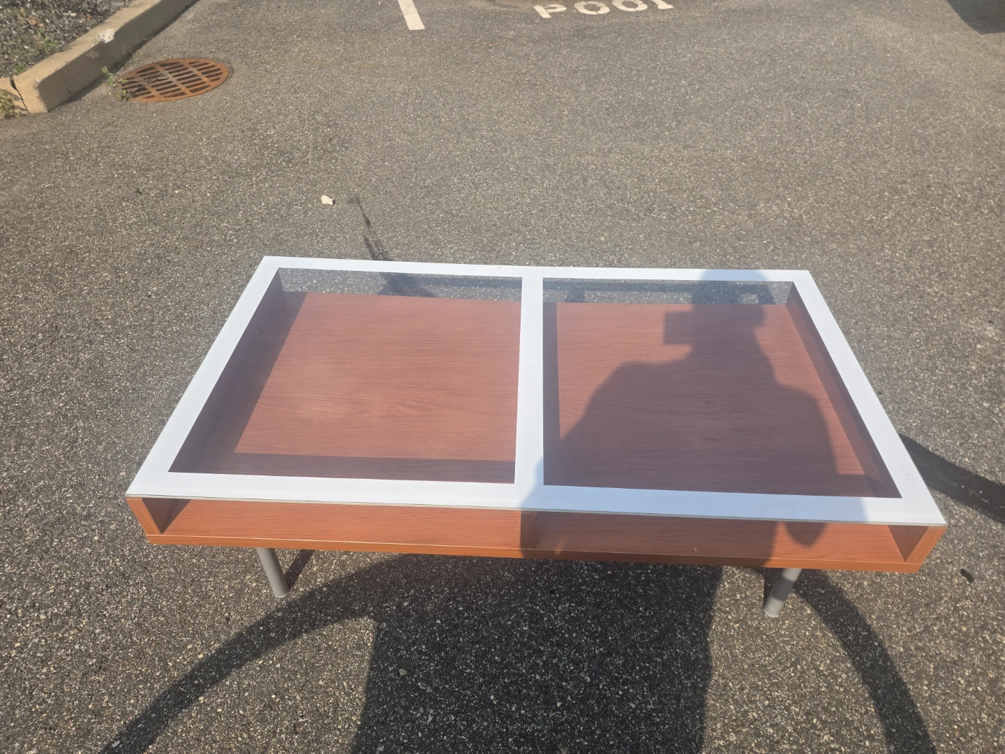 Coffee Table with Wood Grain and Glass Top