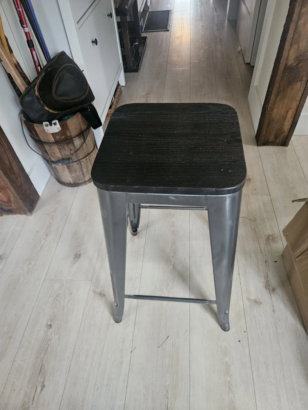 Grey Metal and Wood Top Stools (Set of 4)