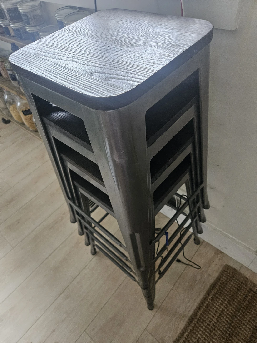 Grey Metal and Wood Top Stools (Set of 4) - photo 2