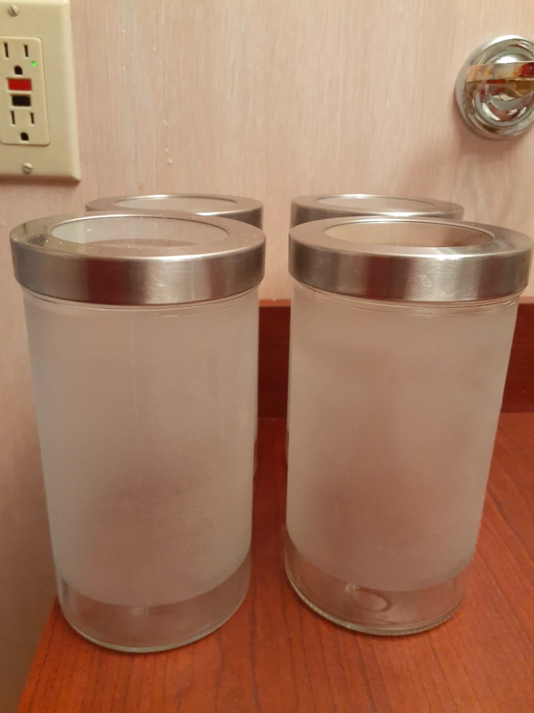 Set of 4 Frosted Glass Canisters with Metal Lids - photo 2