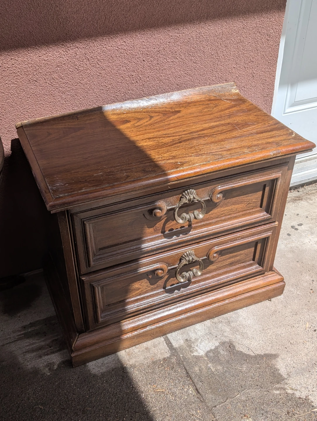 Vintage Wooden Nightstand with Two Drawers