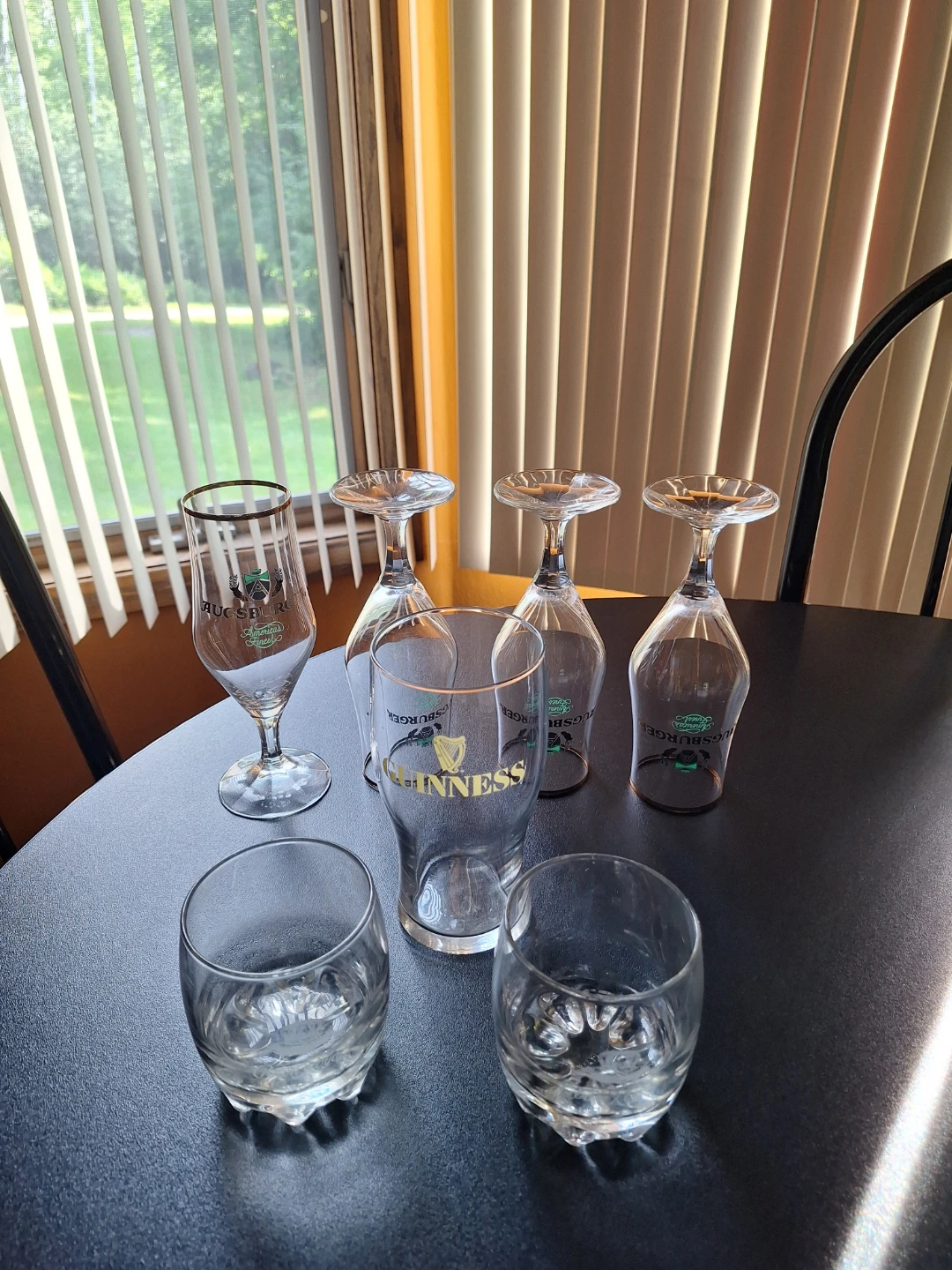 Guinness and Augsburger  Beer Glasses and Crown Royal Glasses