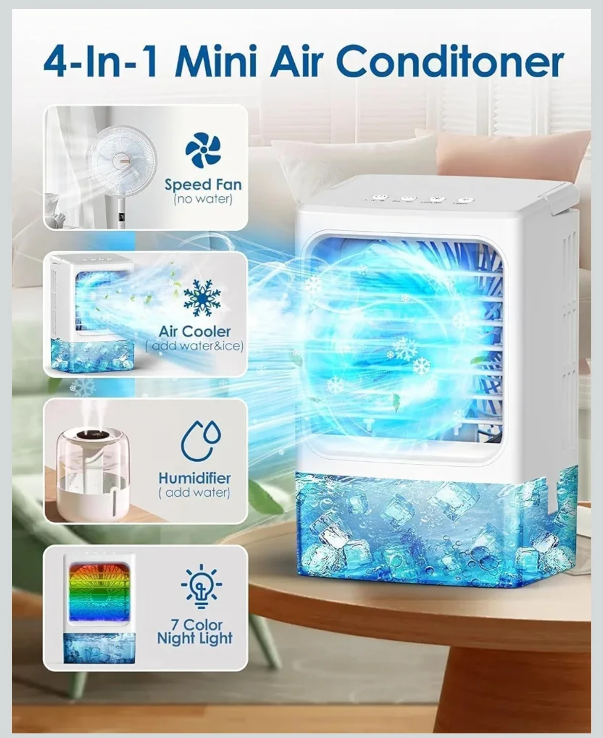Portable Air Conditioner Fan with 7 Color Night Light - photo 2