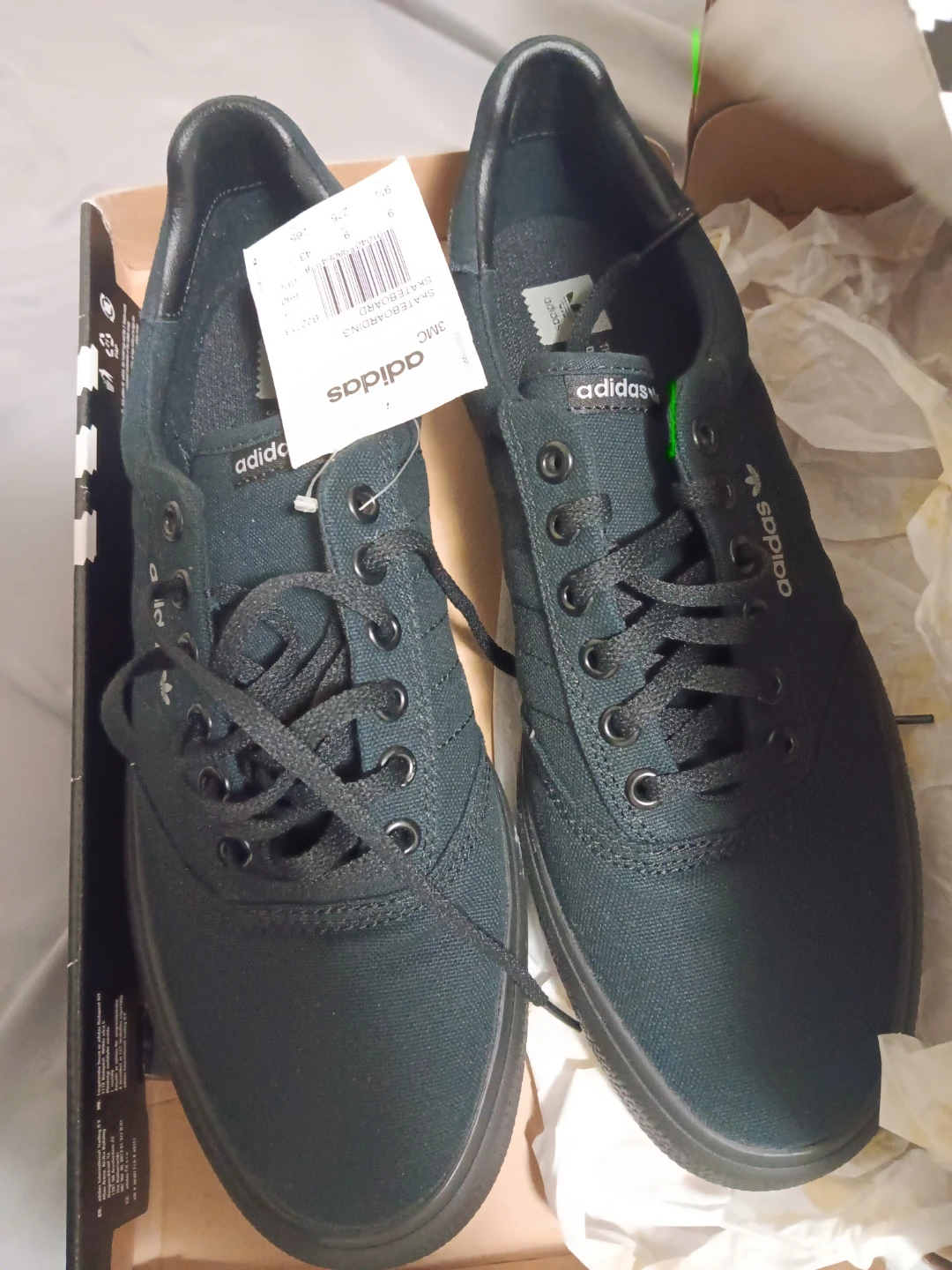 New 9.5 ADIDAS Men’s Black Canvas Low-Top Sneakers - photo 2