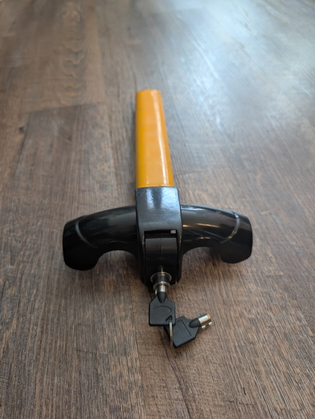 Yellow and Black Car Steering Wheel Lock with Keys - photo 2