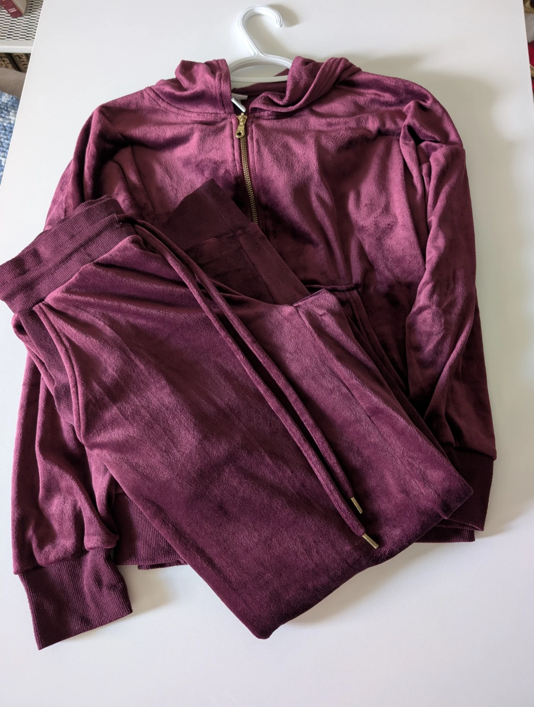 Velour Tracksuit Set - Burgundy