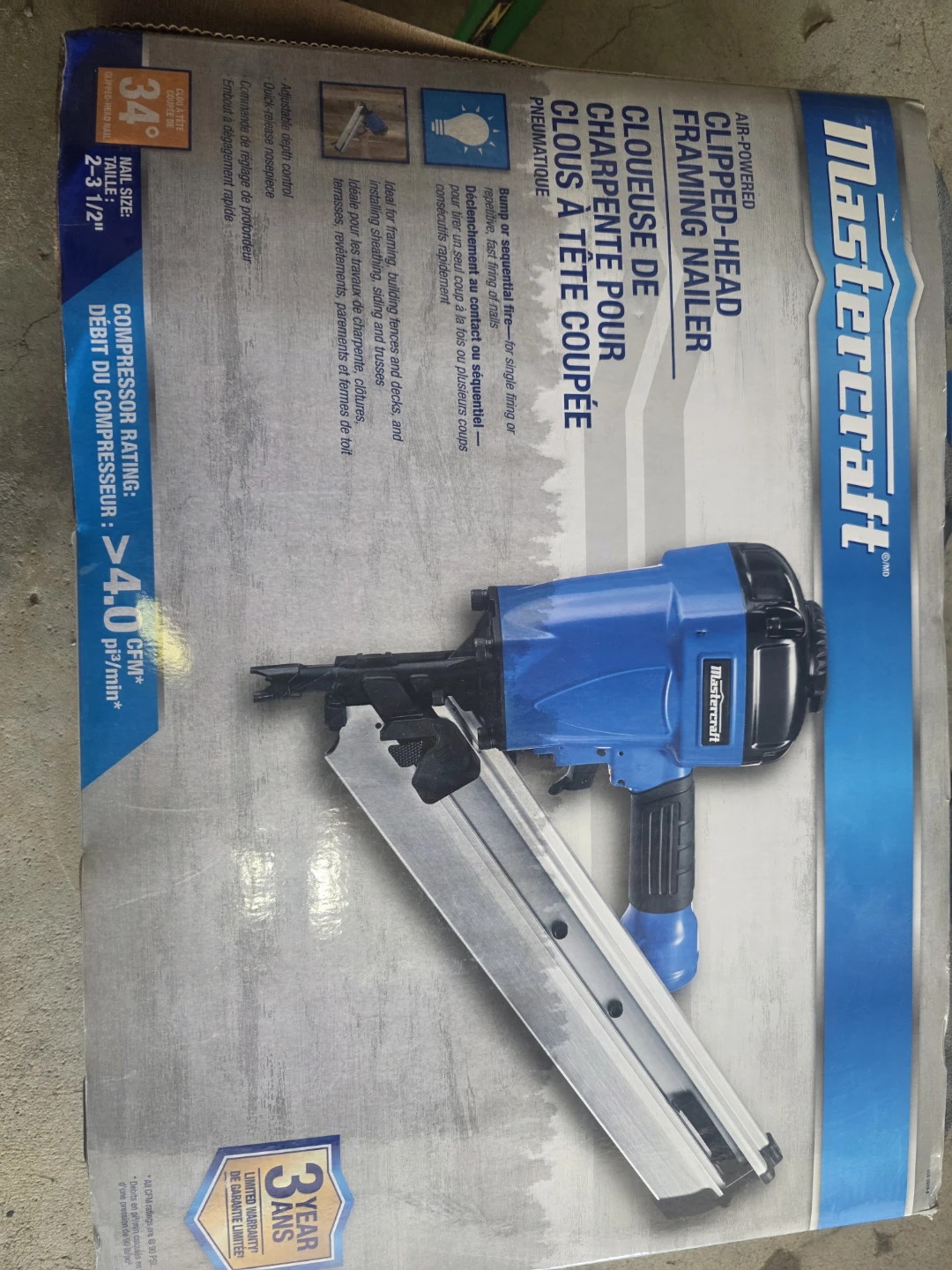 Mastercraft Air-Powered Clipped-Head Framing Nailer