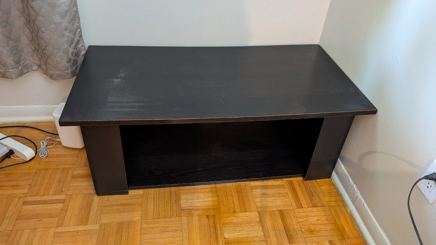 Dark Wood Bench with Storage Shelf