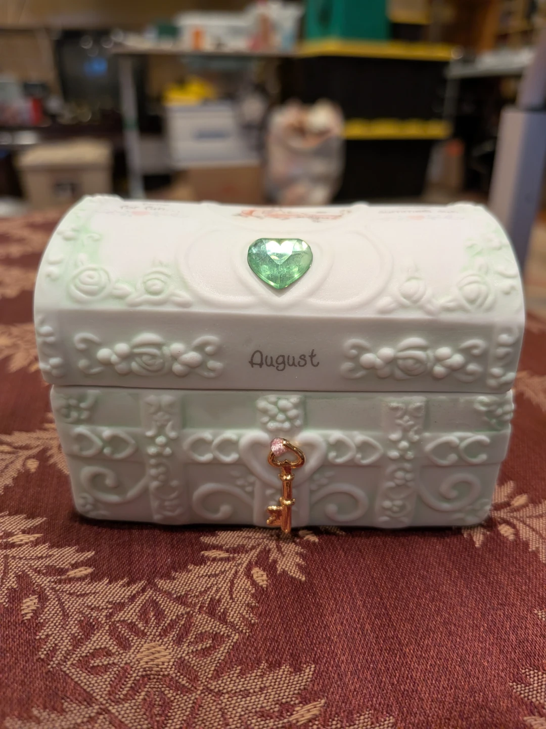 Vintage Precious Moments August Peridot Hopechest