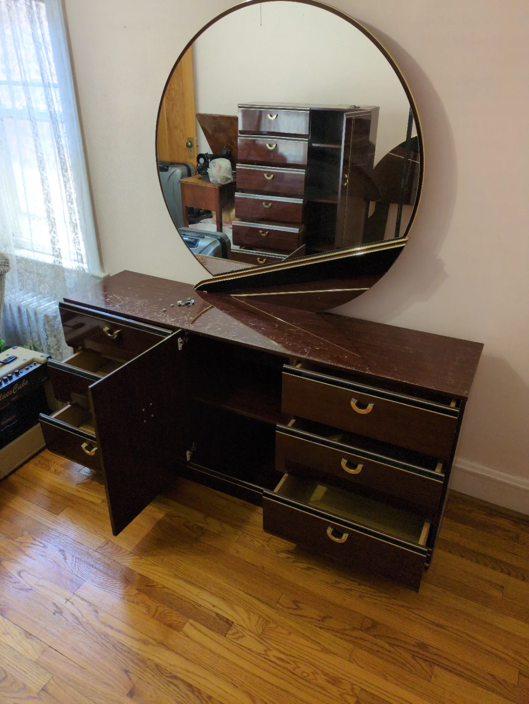 Vintage MCM Dresser with Mirror and Headboard Set (w bubbling!) - photo 3