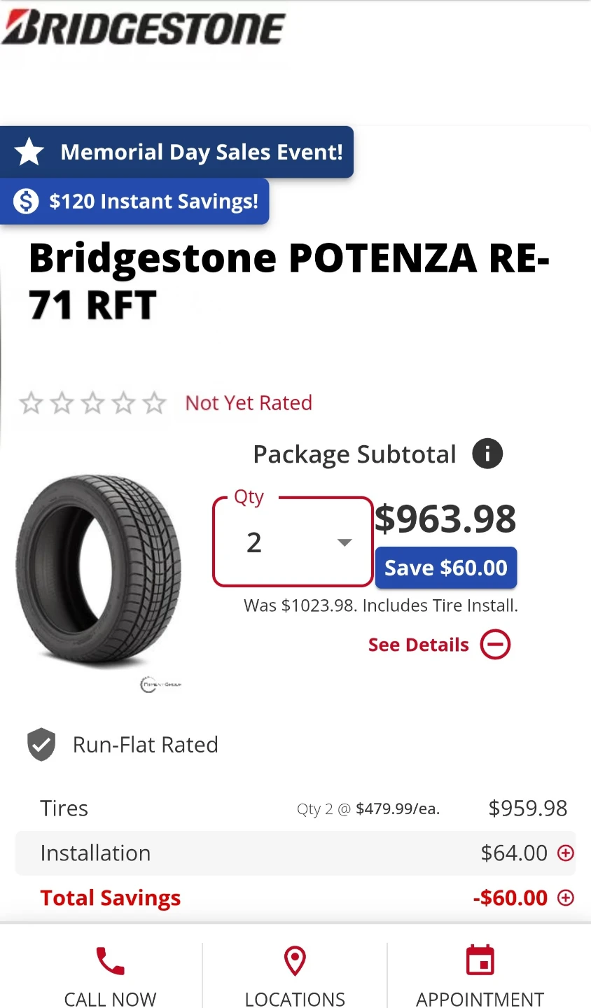 2x Brand New Bridgestone Potenza RE71 RFT Summer Tires - photo 4