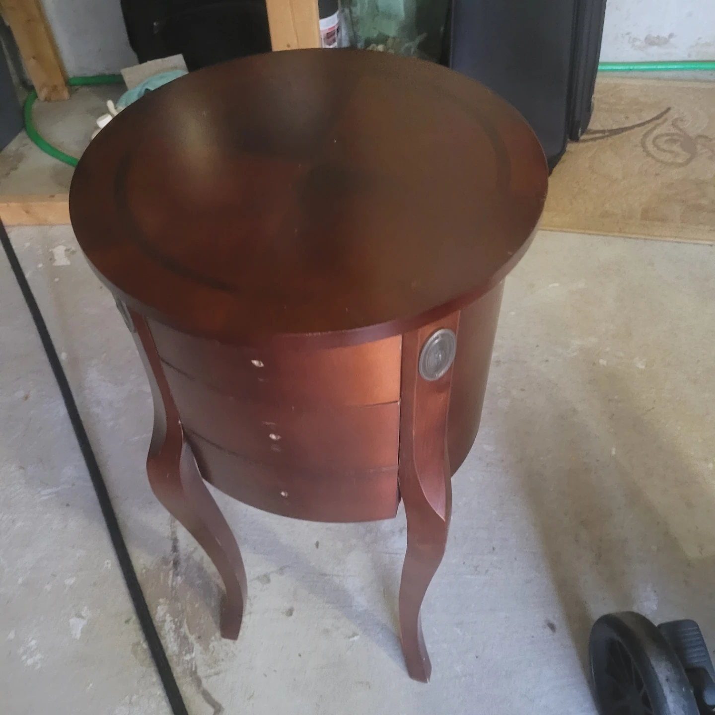 Wooden Round Side Table with Drawers - photo 3